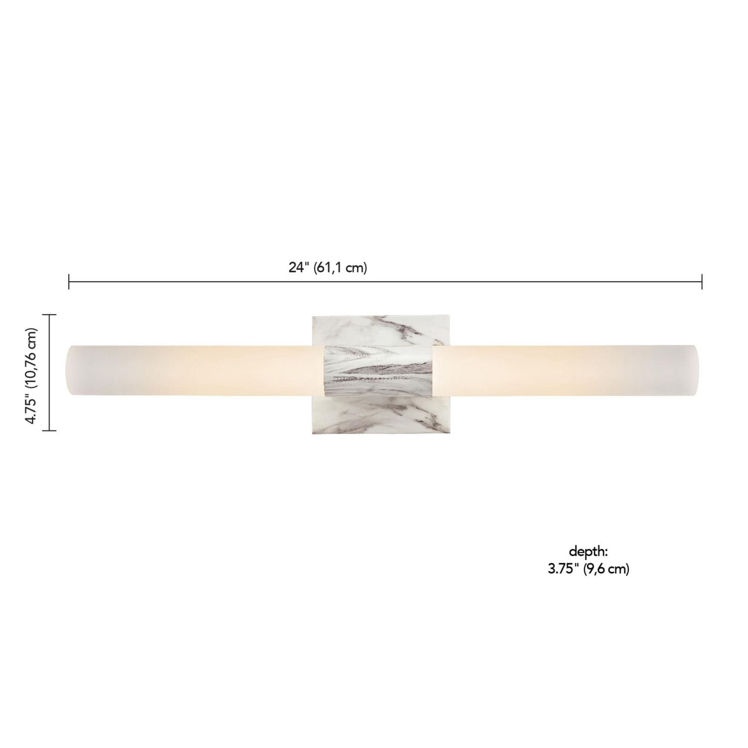 Applique murale à deux têtes à DEL intégrées et à intensité variable Marseille, similimarbre blanc, abat-jours en acrylique givré, 19 W, 1 200 lm