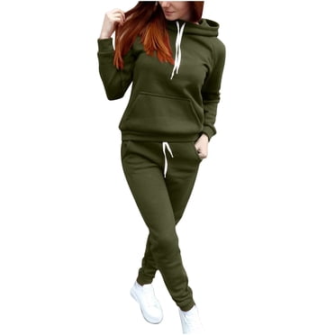 IROINNID Tracksuit For Women 2 Pieces Set On Sale Solid Color Sets Zipper Wear Lounge Wear Suit Sport Set Tops+Pants Jogging Suit,Olive Green