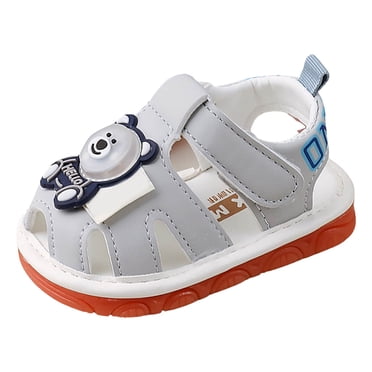 Ketyyh-chn99 Sandales pour Bébé Filles Garçons Premiers Pas Chaussures Bébé Tout-Petits Filles Cuir PU Souple Bout Ouvert Sandales d'Été Fleur Chaussures Plates pour 6-9 Mois, Gris