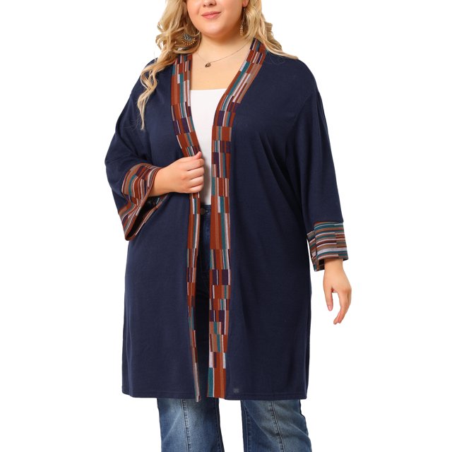 GRACE & GRANDEUR Women's Plus Size Fall Kimono Boho Open Front Midi Cardigan