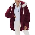thumbnail image 1 of Heliisoer Plus Women Size Winter Warm Loose Plush Zip Hooded Jacket Coat, 1 of 5