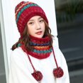 thumbnail image 3 of 1 Ensemble Automne Hiver Bonnet Écharpe Coloré Rayé Tricot Bordless Peluche Doublure Extensible pour l'Extérieur, 3 of 10
