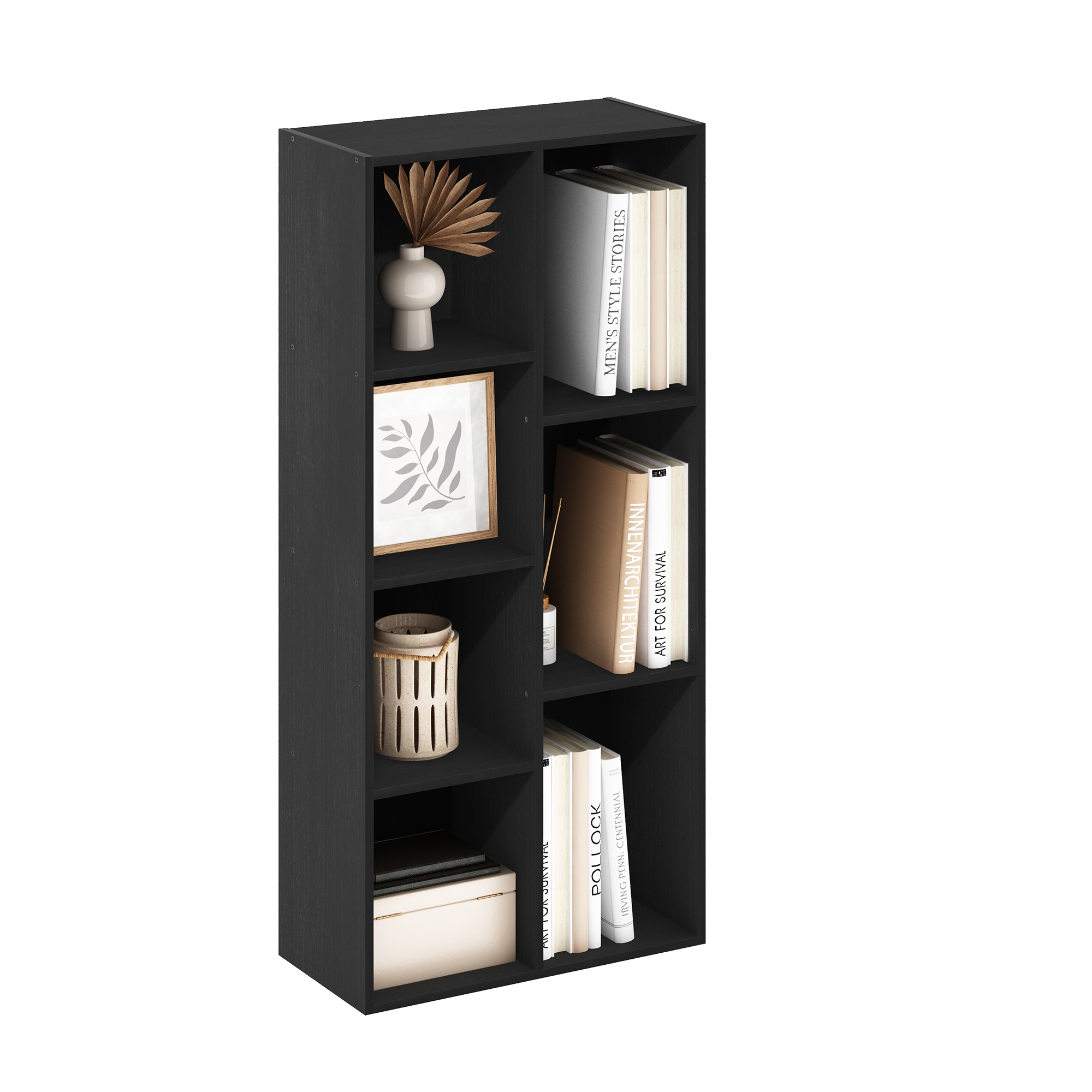 Furinno LUDER Book Shelf, 7-Cube Bookshelf, Bookcase, 9.4 x 19.5 x 41.7, for Living Room, Bedroom, Home Office, Darkwood