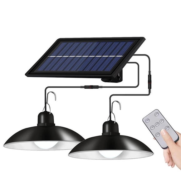 yeacher Solar-Powered LED Pendant Light with Remote Control, Retro Bulb Design for Indoor/Outdoor Use, Dual-Head Warm White Lighting, Built-in Lithium Battery, IP65 Waterproof, ABS Material, Black