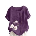 thumbnail image 3 of QATAINLAV Chemises en Lin Grande Taille pour Femmes Décontractées Coupe Ample Col Rond T-Shirt Mode Imprimé Floral Blouse à Manches Courtes 2025 Rabais de 90 % Liquidation Violet TG, 3 of 5