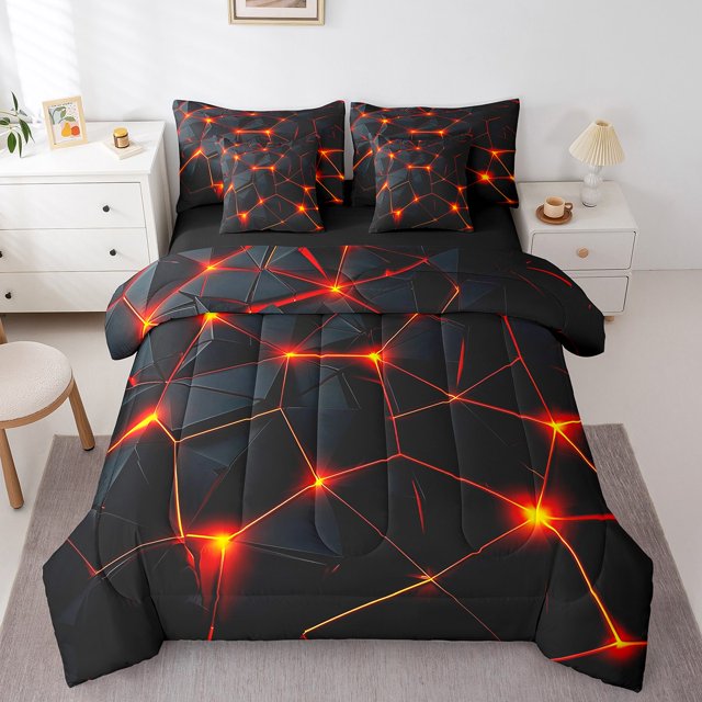 Erosebridal Literie Géométrique Moderne Format Double, Ensemble de Lit à Motif Nid d'Abeilles Format Double, Décor à Rayures Orange, Réversible