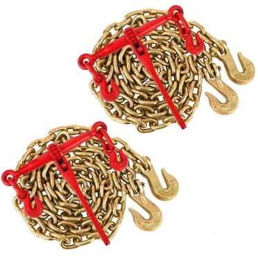 Reliure de Charge à Chaîne 3/8 Pouces-1/2 Pouces, Trousse d'Arrimage avec Crochet Grappin, Liants et Chaînes de Grade 70, Chaîne de Transport de Charge pour Camion à Plateau Remorque, Ensembles de 2