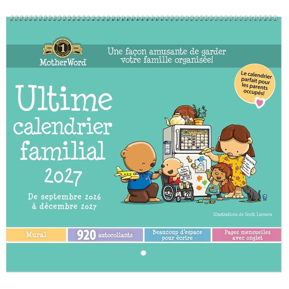 2027 Motherword Wall Calendar, Wall Tabbed 12" x 12" Version, French