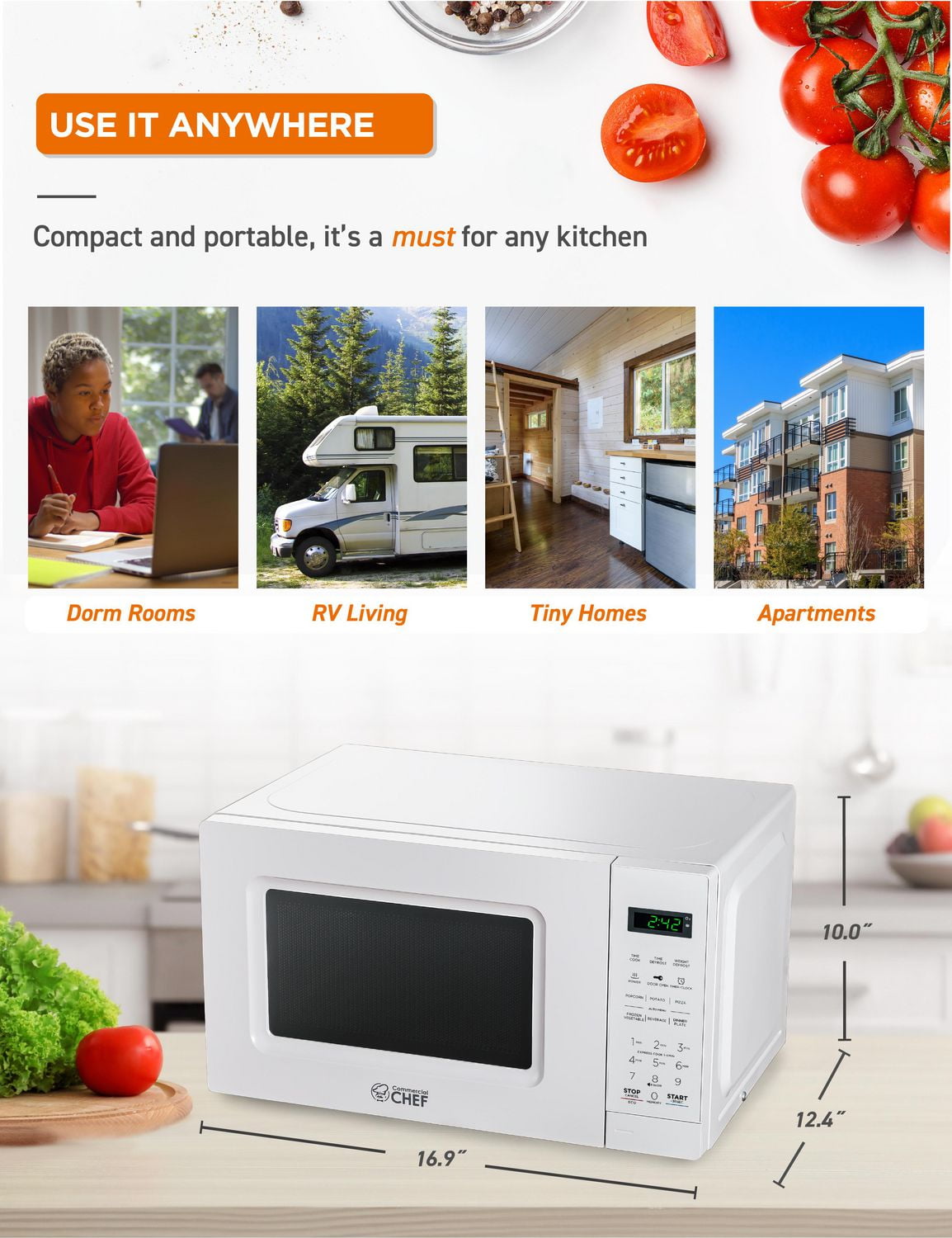 Micro-ondes de comptoir Commercial Chef de 0,7 pi³ avec affichage numérique, blanc Micro-ondes avec 10 niveaux de puissance