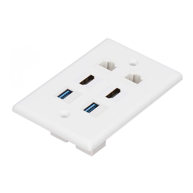 6 Port Wall Outlet With USB3.0, CAT6, Soldering Free Ethernet Wall Plate For Wall Mounted Hdtvs, Streaming Video Players, Projectors, Compatible With Cat5, Cat5e And Cat6