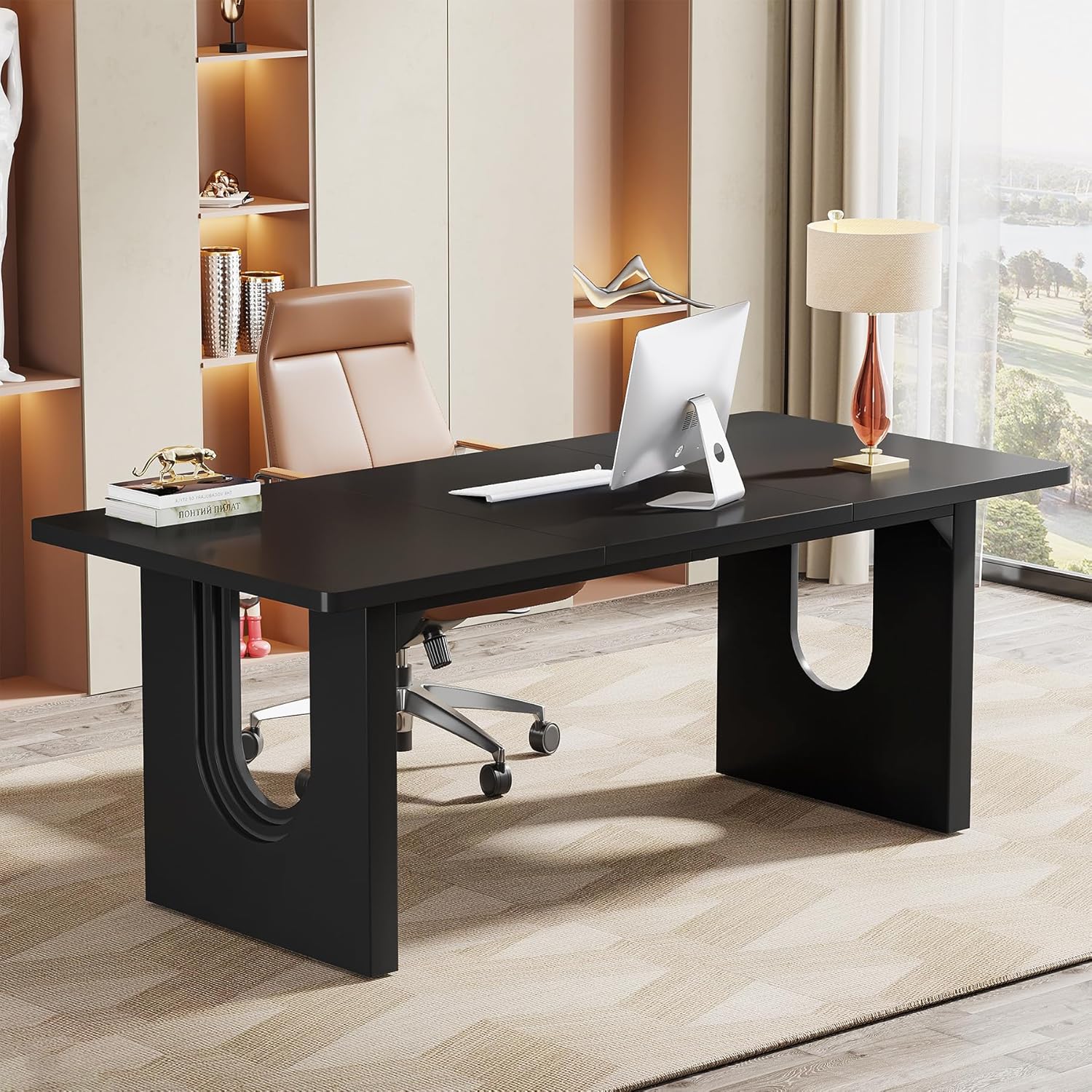 Tribesigns 70.9" Modern Executive Desk, Wood Large Office Computer Desk for Home Office, Black