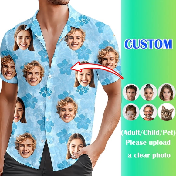 Men Shirts Funny Tropical Hippie Short Sleeve Casual Summer Beach Shirt for Men with Face Photo