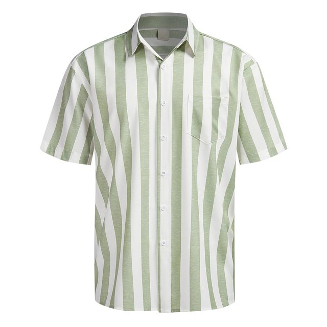 XDZJLR Men Shirts Casual Short Sleeve Button Down Striped Stylish Summer Beach Tee