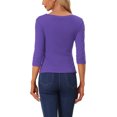 thumbnail image 3 of INSPIRE CHIC Women's V Neck 3/4 Sleeves Solid Knitted Buttons Decor Ruched Top Violet XL, 3 of 5
