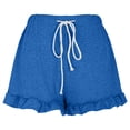 thumbnail image 4 of Womens Versatile Shorts Casual Pleated Hem Wide Leg Elastic Waist Drawstring Short Solid Color Loose Comfy Pants, 4 of 5