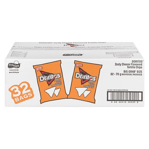 Doritos Croustilles de Tortillas au Fromage Piquant, Cheddar Audacieux et Épices, Format pour Distributrice, Caisse en Vrac de 32 Unités (Sachets Individuels de 70 g)