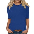 thumbnail image 1 of CFLVAEK T-Shirts à Manches au Coude pour Femmes pour l'Été, Décontractés, Unis, Coupe Ample, Basiques, Col Ras du Cou, 1 of 5