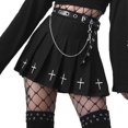 thumbnail image 1 of Punk Cross Print Dark Mini Skirts Chain Belt Black Uniform Pleated Skirt, 1 of 5