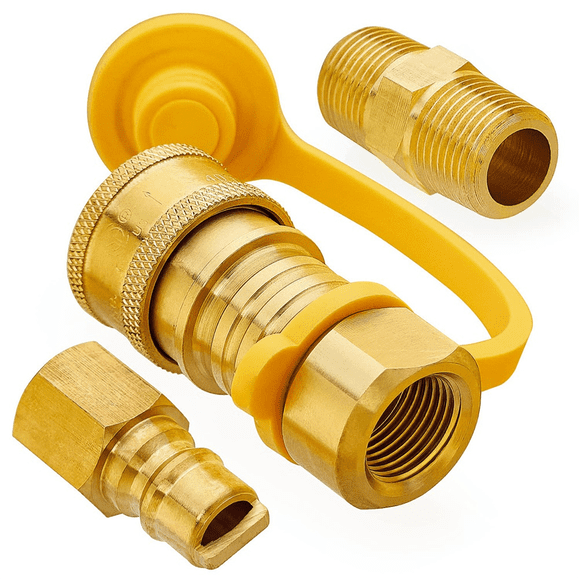 3/8 Inch Natural Gas Quick Connect Fittings, 100% Solid Brass LP Gas Propane Hose Quick Disconnect Kit,1 set * propane quick connect fittings