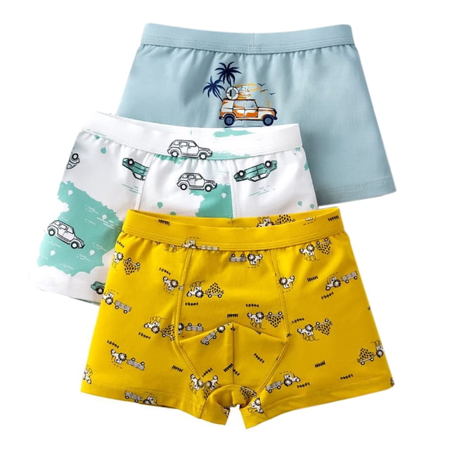 Kids Underwear Cotton Stretch 3 Pairs Car Pattern Boxer Brief Boxer Underwear
