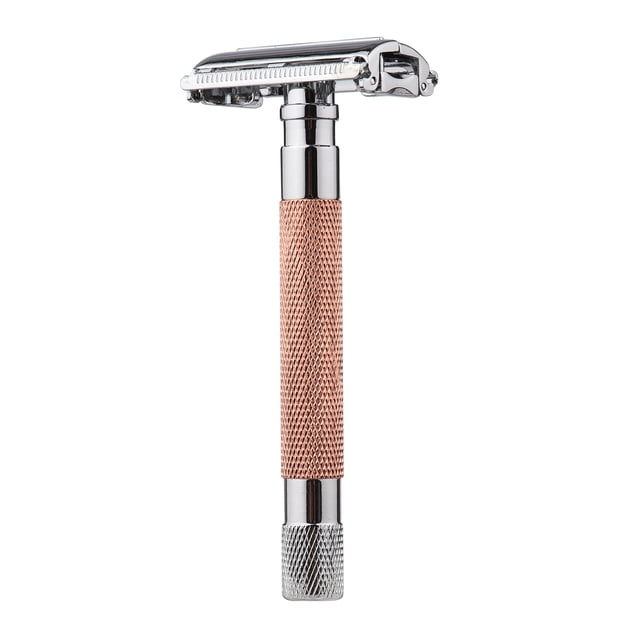 Amdohai 1PC Double Edge Safety Razor with Long Natural Rotatable Handle Shaving Razor Alloy Scalloped Bar Double Edge Safety Razor Shaving Open Comb Head for Men Barber Male Home Use Shaving Tools