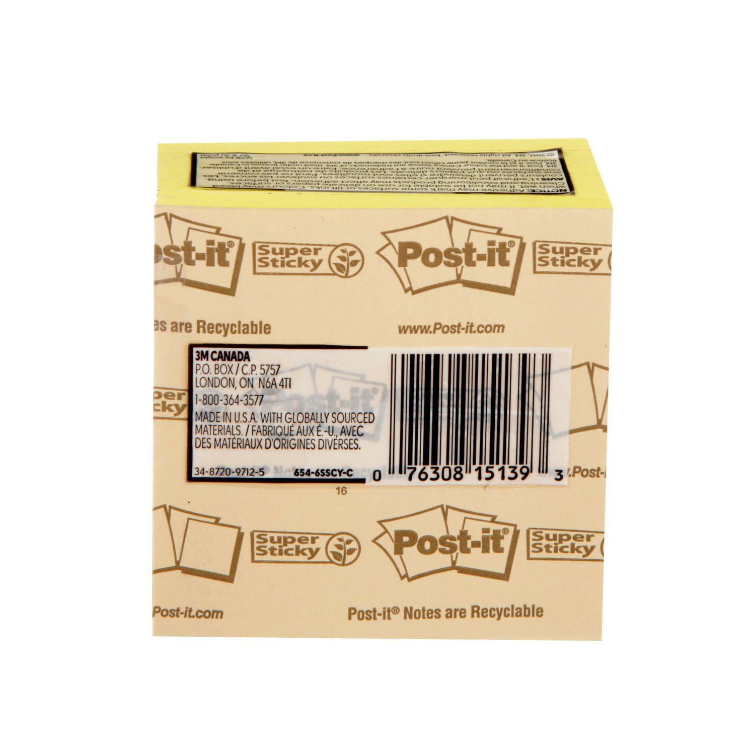 Feuillets auto-collants 654-6SSCY-C Post-it®