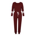 thumbnail image 4 of Posijego Ensemble Femme 2 Pcs Tenue Rayée Décontractée Manches Longues Col Ras du Cou Hauts Pantalons à Cordon Ensembles Détente P-5TG, 4 of 5