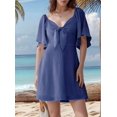 thumbnail image 2 of Robes pour Femmes Printemps Été Décolleté en V Profond Élégante Robe Courte à Nœud Bleu Marine P, 2 of 8