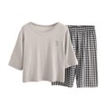 thumbnail image 1 of MIASHUI Ensemble de Détente Léger pour Garçons, T-Shirt à Manches Courtes d'Été, Short à Carreaux, Pyjama pour Filles, Gris, 15-16 Ans, 1 of 3