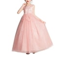 thumbnail image 2 of LOVZFMLL Girls' Summer Short Sleeve Ruffled Lace Round-Neck Embroidery Mesh Princess Bow Skirt, 2 of 4