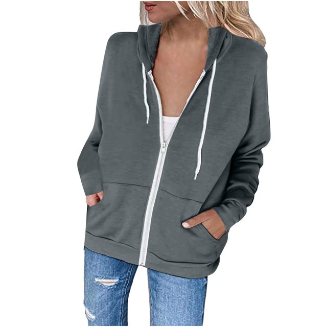 Manteau Chandail en Molleton à Capuche Ajusté à Fermeture Éclair Décontracté pour Femmes
