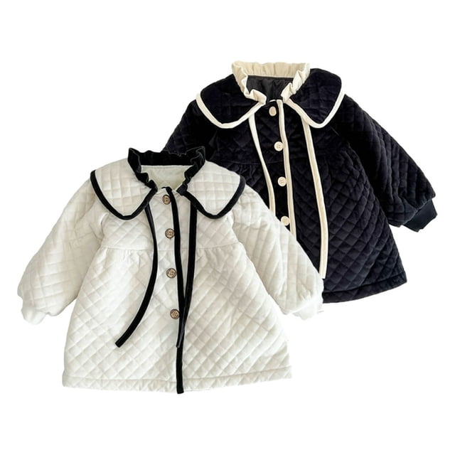 0-24M Newborn Baby Girls Small Fragrant Wind Coats Cotton Jacket Ruffle Flip Collar Fall Winter Warm Cotton Coat Tops