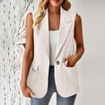 thumbnail image 2 of Yuyuzo Sleeveless Suit for Women Lapel Collar Open Front Button Blazer with Pockets Solid Color Outwear, 2 of 5