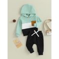 thumbnail image 3 of Faithtur Toddler Boy Autumn Clothes Contrast Color Patchwork Long Sleeve Hoodies Solid Color Pants 2Pcs Outfit, 3 of 9