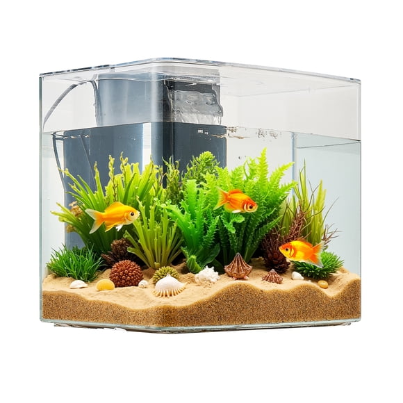 KFFKFF Fish Tank Aquarium, 3.5 Gallon Arch Ultra-Clear GPPS Starter Smart Tank Adjustable 3 Color Lighting, Self Cleaning System Fishbowl for Freshwater & Saltwater Fish Home