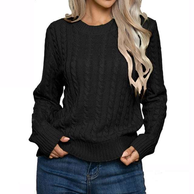Mrat Chandail à Col Rond pour Femmes, Mode d'Automne, Chandail Décontracté à Manches Longues en Tricot, Mode d'Automne pour Femmes P-179 Noir m
