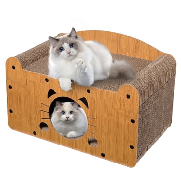 3-in-1 Cat Scratcher House, 22-Inch Removable Combination Cat Lounge Couch Scratching Board Playhouse for Indoor Cats to Play Rest Grind