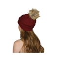 thumbnail image 2 of Gravity Threads Tuque à Pompons en Tricot Torsadé en Fausse Fourrure, Bourgogne, 2 of 2