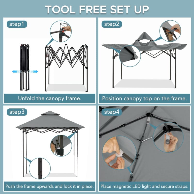 Sunjoy Gazebo Pour Barbecue 8 x 5 Pi, Gazebo Extérieur À Deux Niveaux, Hauteur Du Plafond Réglable, Pour Barbecue, Pique-Niques, Événements En Plein Air, Gris