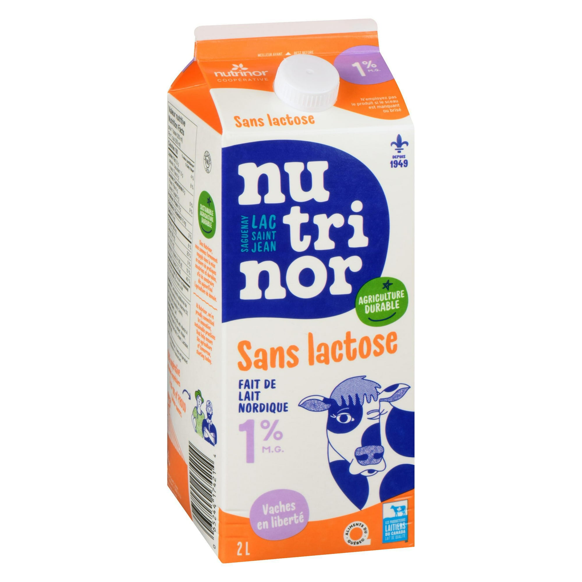 2L Lait Sans lactose 1 % Nutrinor