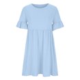 thumbnail image 4 of mtvxesu Robes, Robe à Manches à Volants à Col Rond pour Femmes, Printemps/été, Style Européen et Américain, Tenue de Bureau Décontractée, Couleur Unie, Manches Courtes, Col Rond, Longueur Genou, 4 of 5