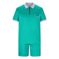 thumbnail image 3 of Cameland Two Piece Short Outfits Men Color Block Tracksuits Sport Summer Short Sleeve and Shorts Set for Men, 3 of 5
