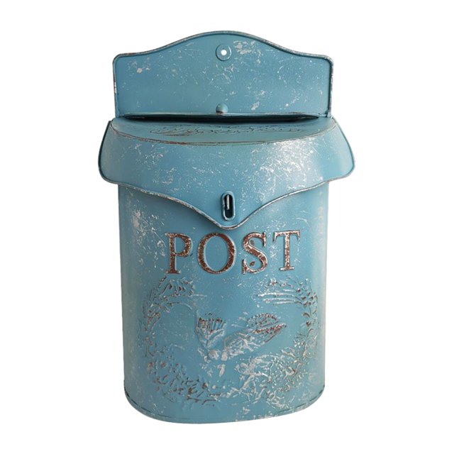 Retro Rural Wall Mailbox Farmhouse Iron Newspaper Roll Post Letter Box Decor Blue