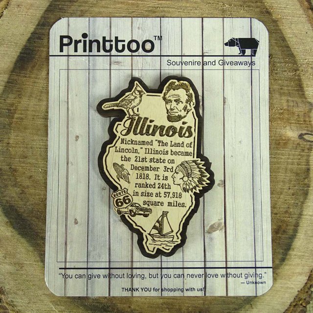 USA Illinois State Map Wooden Magnet Souvenir Fridge Magnet Gift