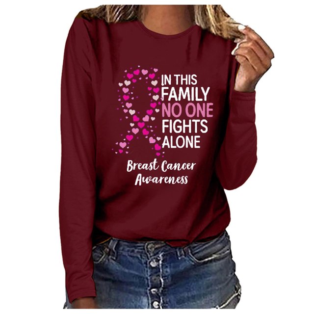 Fridja Haut Femme Cancer du Sein Décontracté Manches Longues Col Rond Chandail en Molleton Pull Blouse