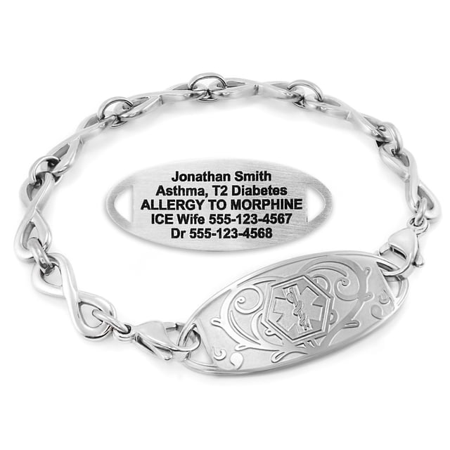 MedicEngraved Stainless Steel Custom Medical Alert Bracelet - 6mm Infinity Link
