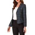 thumbnail image 4 of INSPIRE CHIC Women's Fitted Blazer Notch Lapel Printed Open Front Work Suit Jacket M Dark Blue-Grid, 4 of 7