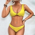 thumbnail image 2 of Penkiiy Women Triangle Halter Thong Bikini Set Ruffle Sexy String Two Piece Swimsuit Bathing Swimwear S Yellow, 2 of 4