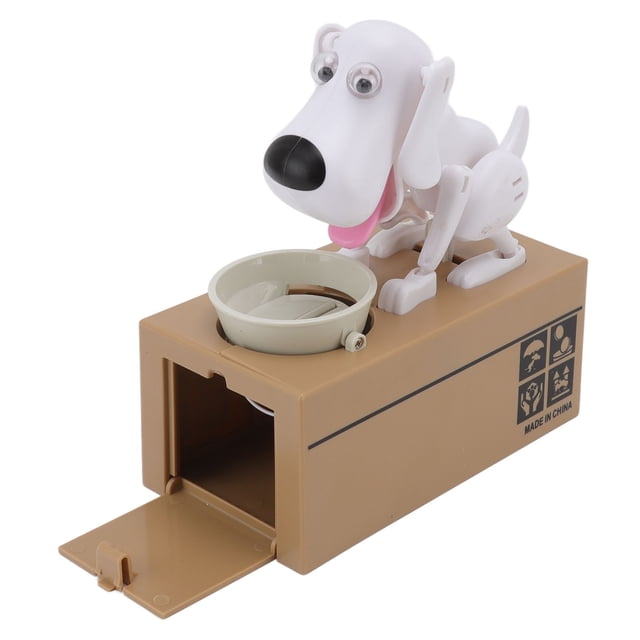 Puppy Money Bank, Dog Money Box Plastic Small For Saving Money White Dog