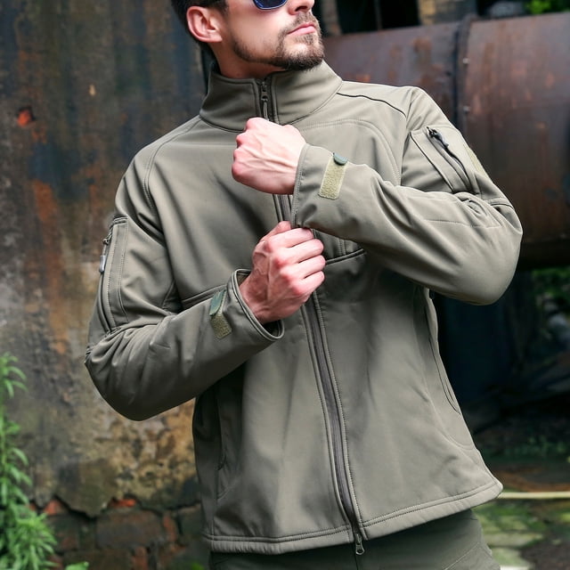 LSLJS Men's Warm Fleece Skin Soft Outdoor Jacket Camouflage( Army Green, XL)
